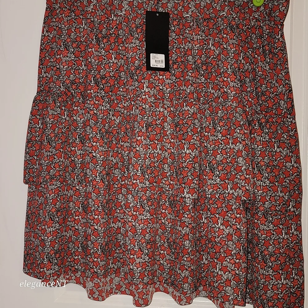 Lane Bryant 2 Layer Ruffle Starry Red/Black/White Lined Skirt Sz: 14/16 NWT